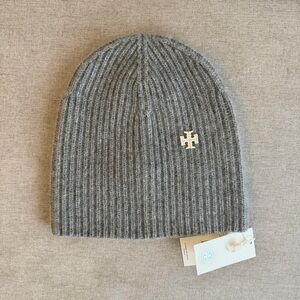Tory Burch Gray Ribbed Cashmere Beanie